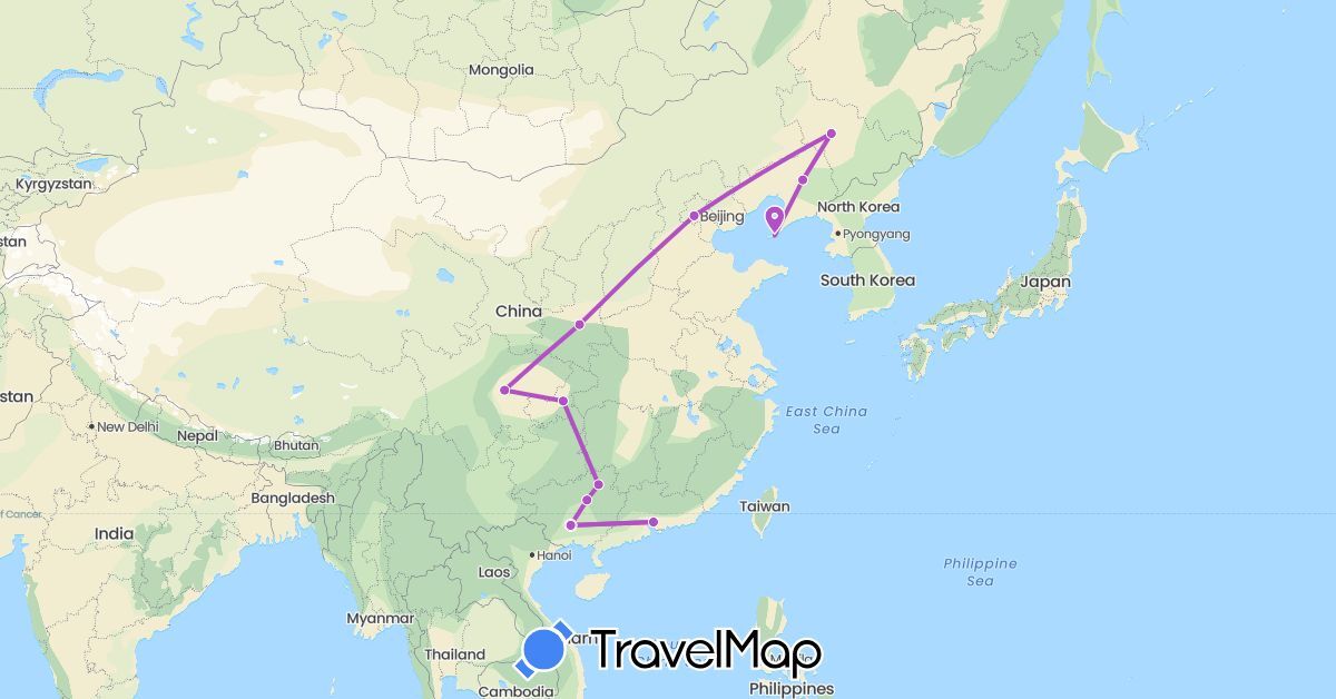 TravelMap itinerary: train in China (Asia)